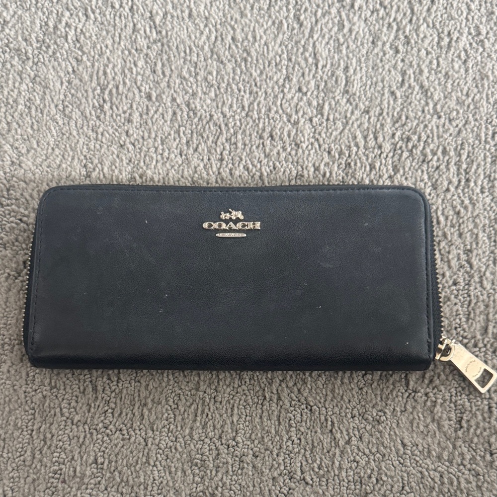 Coach Black Leather Zip-Around Wallet